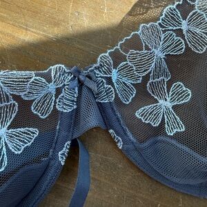 Scarlet Blue Gray Mesh Embroidered Balconette Bra 36D NWOT